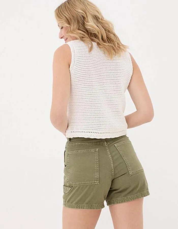 Women FatFace Vacation Shop Cali Denim Carpenter Shorts Khaki Green