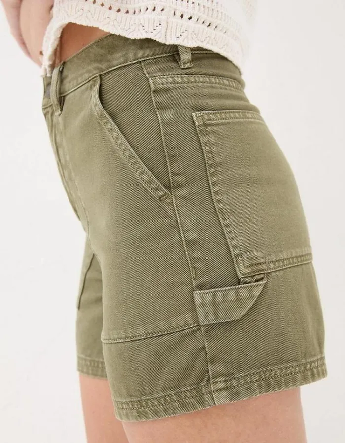 Women FatFace Vacation Shop Cali Denim Carpenter Shorts Khaki Green