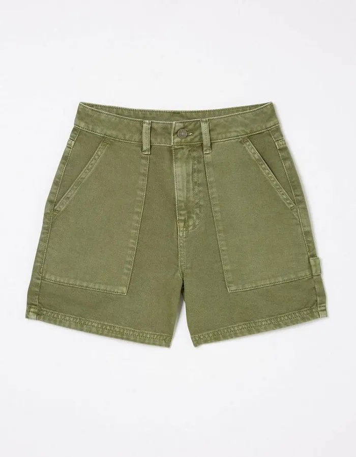 Women FatFace Vacation Shop Cali Denim Carpenter Shorts Khaki Green