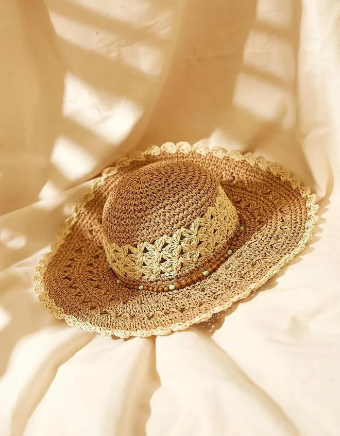 Women FatFace Vacation Shop Crochet Straw Sun Hat Natural