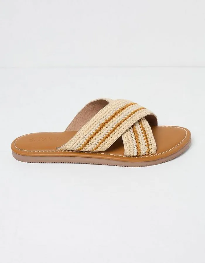 Women FatFace Vacation Shop Maeve Crossover Macrame Sliders Ivory