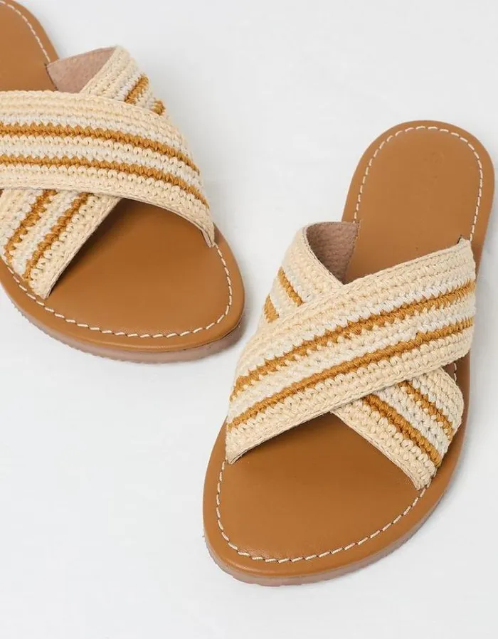 Women FatFace Vacation Shop Maeve Crossover Macrame Sliders Ivory