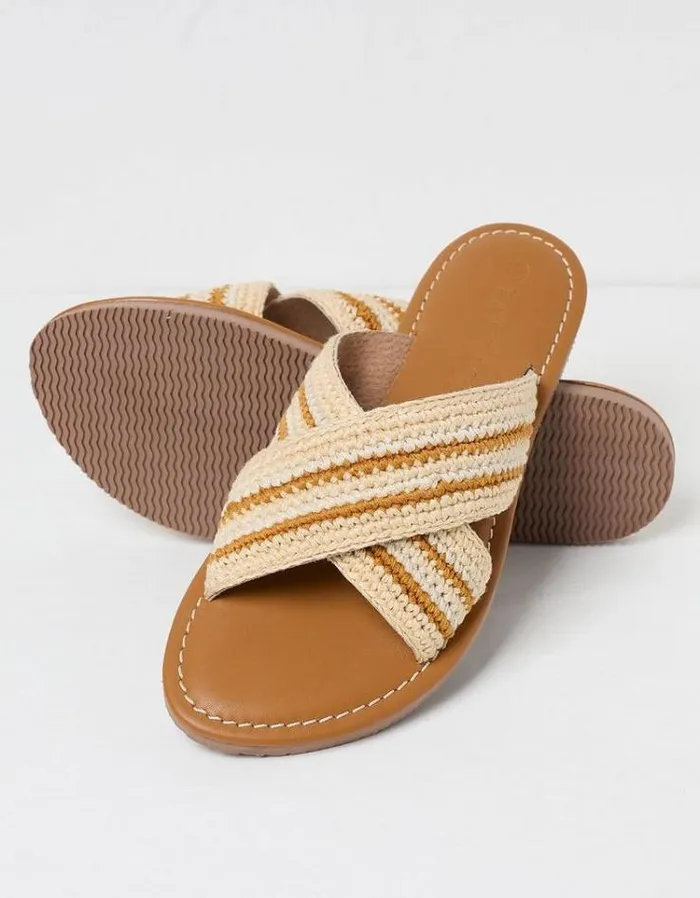 Women FatFace Vacation Shop Maeve Crossover Macrame Sliders Ivory
