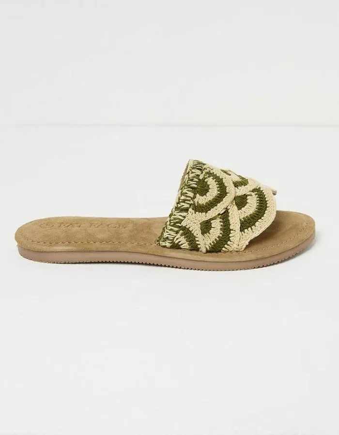 Women FatFace Vacation Shop Maira Scallop Sliders Khaki Green