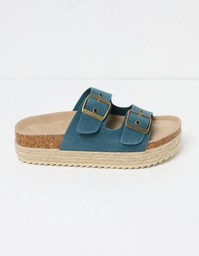 Women FatFace Vacation Shop Meldon Flatform Sandals Teal Blue