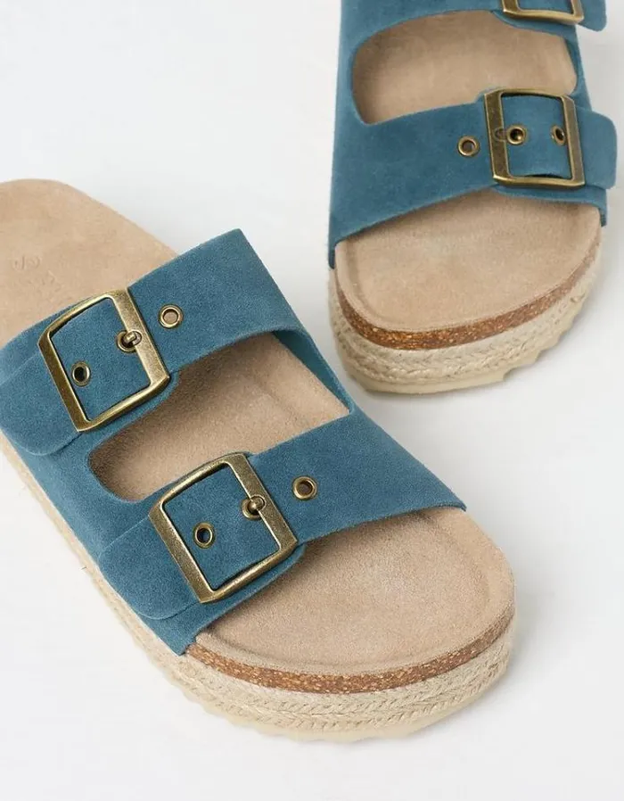 Women FatFace Vacation Shop Meldon Flatform Sandals Teal Blue