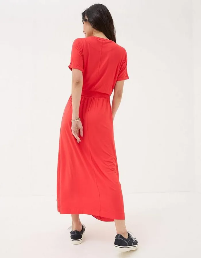 Women FatFace Vacation Shop Navi Midi Jersey Dress Bright Red