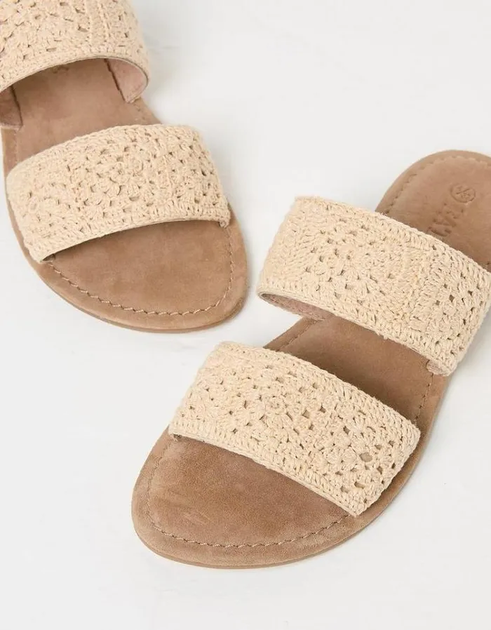 Women FatFace Vacation Shop Penelope Crochet Sliders Ivory