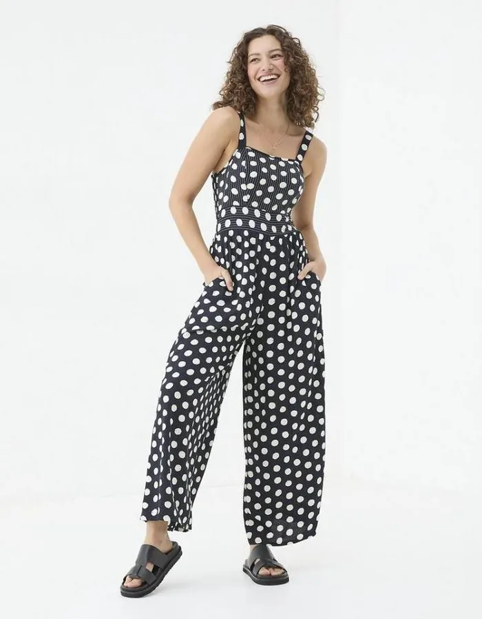 Women FatFace Vacation Shop Ruby Polka Dot Jumpsuit Navy