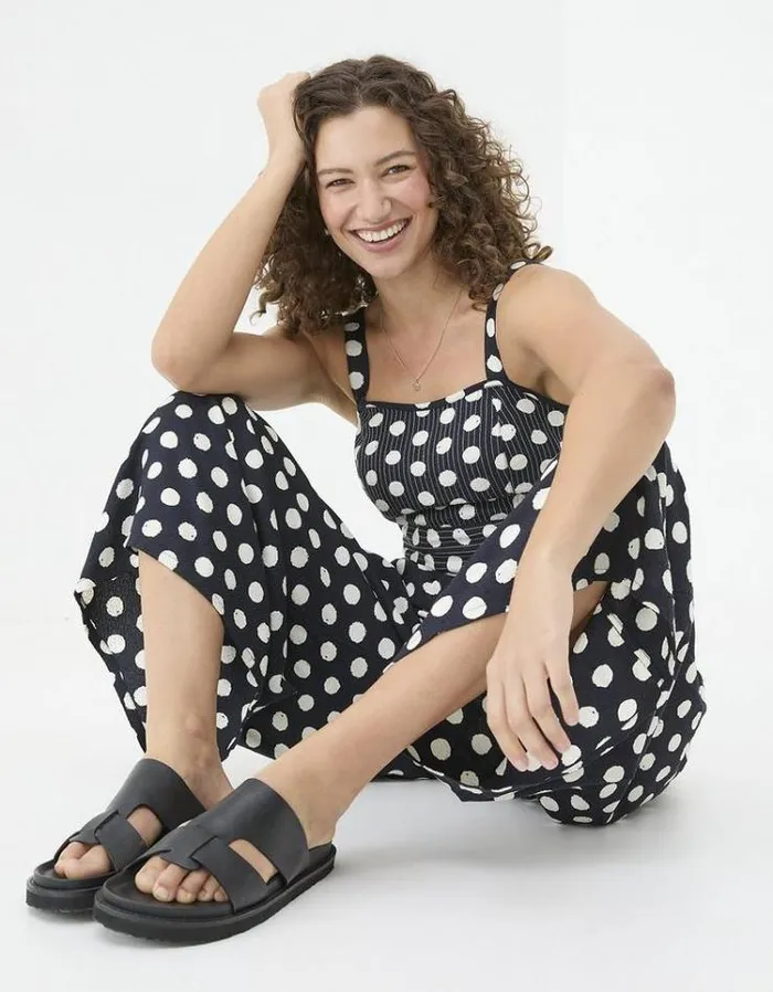 Women FatFace Vacation Shop Ruby Polka Dot Jumpsuit Navy