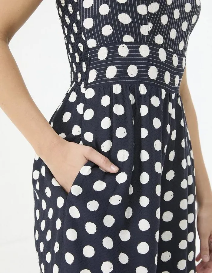 Women FatFace Vacation Shop Ruby Polka Dot Jumpsuit Navy