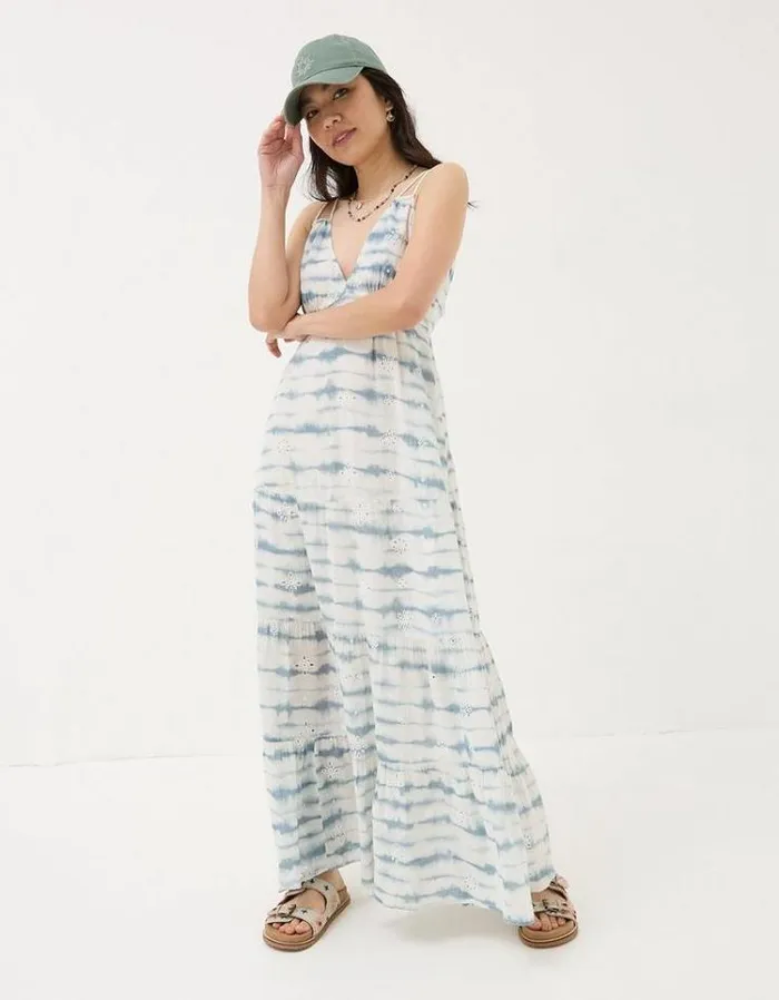 Women FatFace Vacation Shop Tie Dye Tammy Dress Chambray Blue