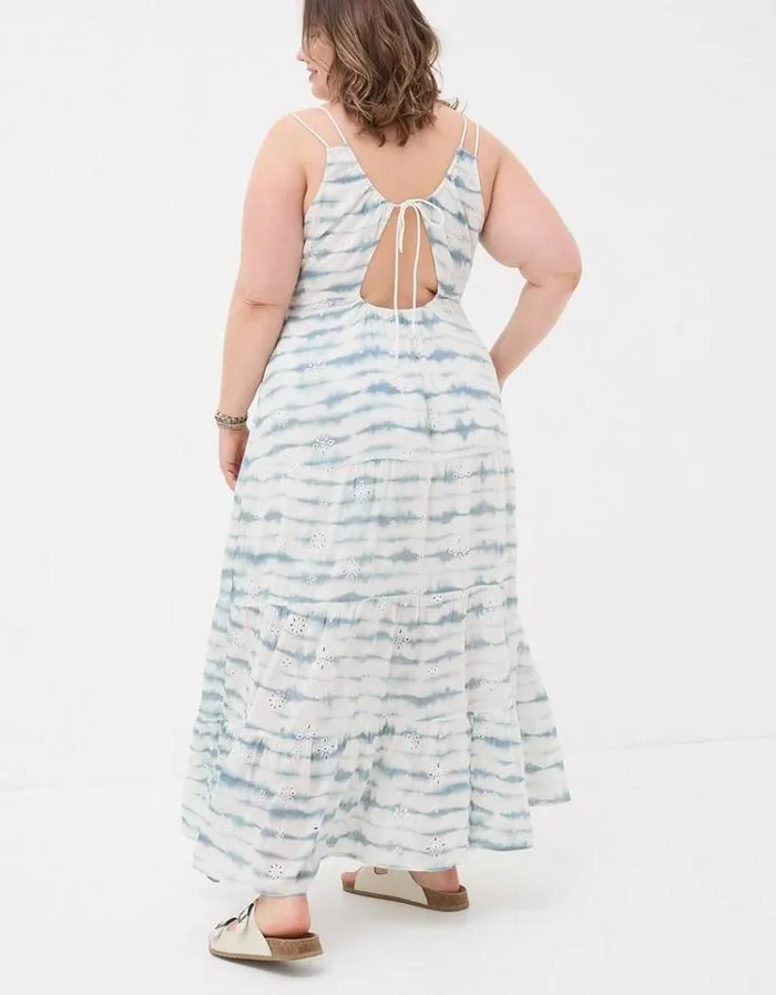 Women FatFace Vacation Shop Tie Dye Tammy Dress Chambray Blue