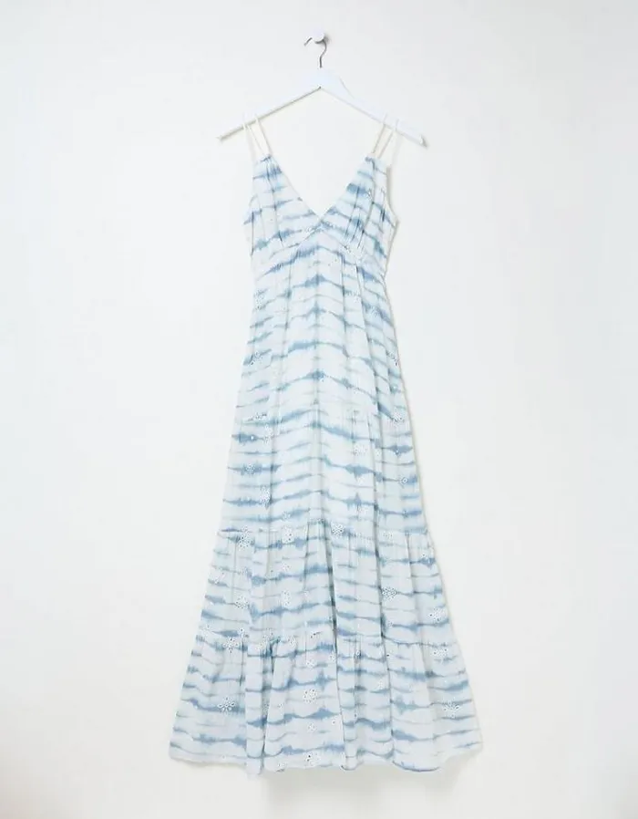 Women FatFace Vacation Shop Tie Dye Tammy Dress Chambray Blue
