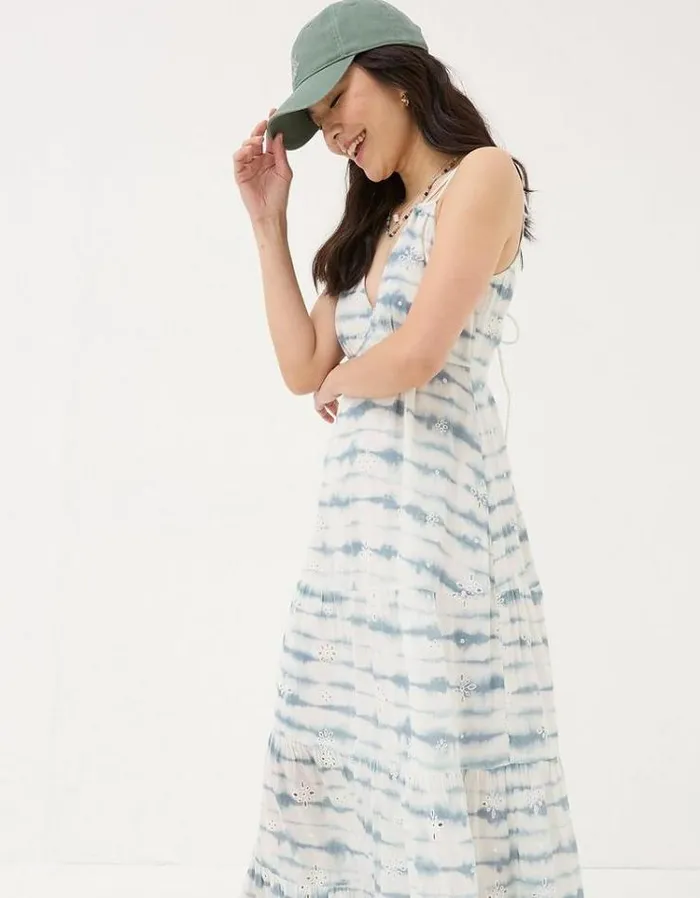 Women FatFace Vacation Shop Tie Dye Tammy Dress Chambray Blue