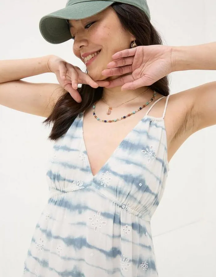 Women FatFace Vacation Shop Tie Dye Tammy Dress Chambray Blue