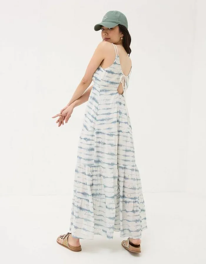 Women FatFace Vacation Shop Tie Dye Tammy Dress Chambray Blue