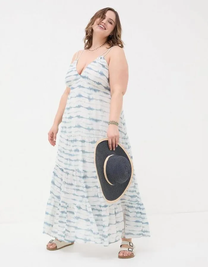 Women FatFace Vacation Shop Tie Dye Tammy Dress Chambray Blue