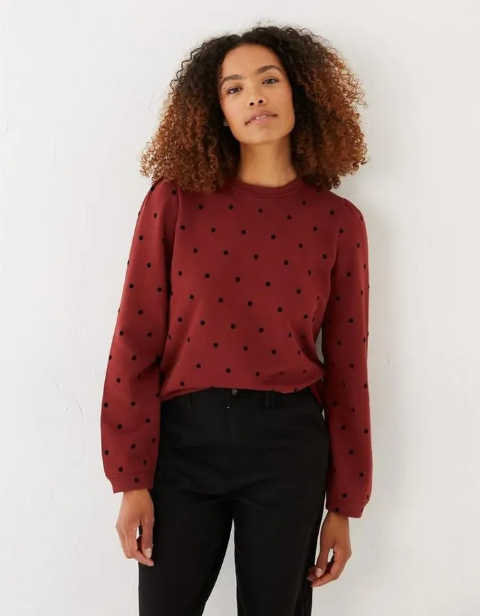 Women FatFace Women039s Sale Aimee Spot Crew Sweatshirt Dark Red
