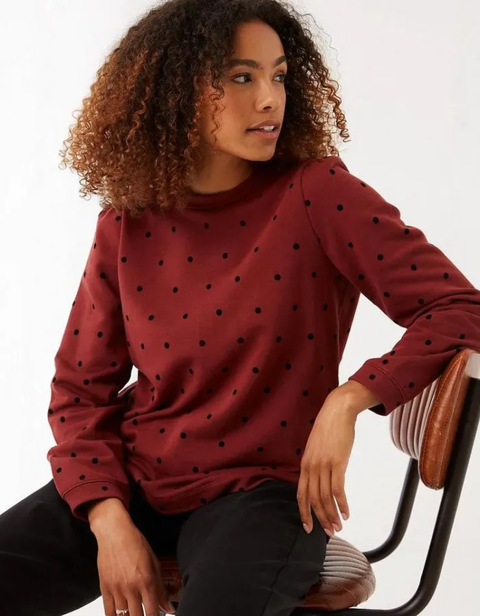 Women FatFace Women039s Sale Aimee Spot Crew Sweatshirt Dark Red