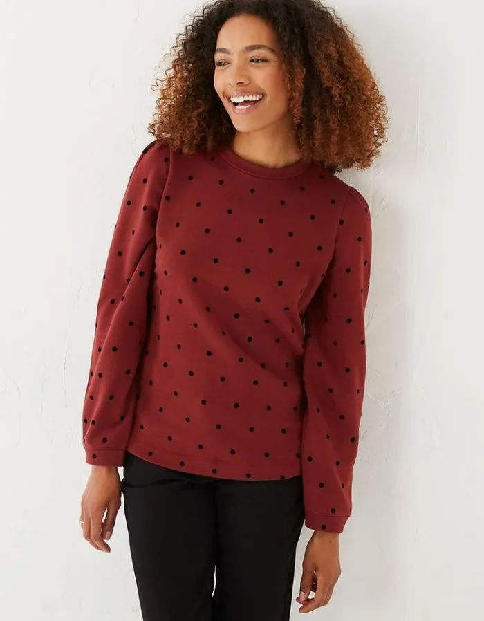 Women FatFace Women039s Sale Aimee Spot Crew Sweatshirt Dark Red