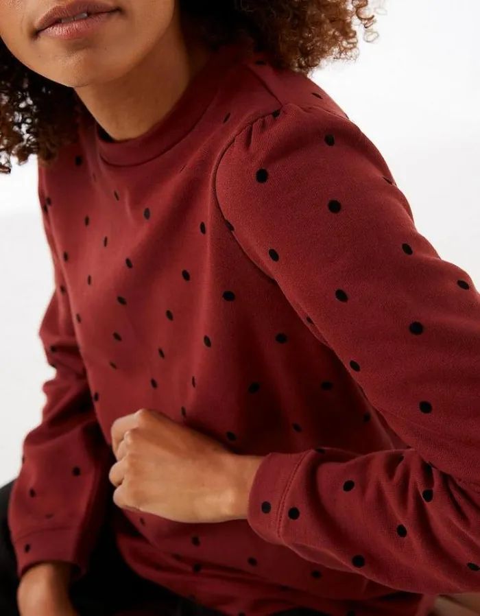 Women FatFace Women039s Sale Aimee Spot Crew Sweatshirt Dark Red