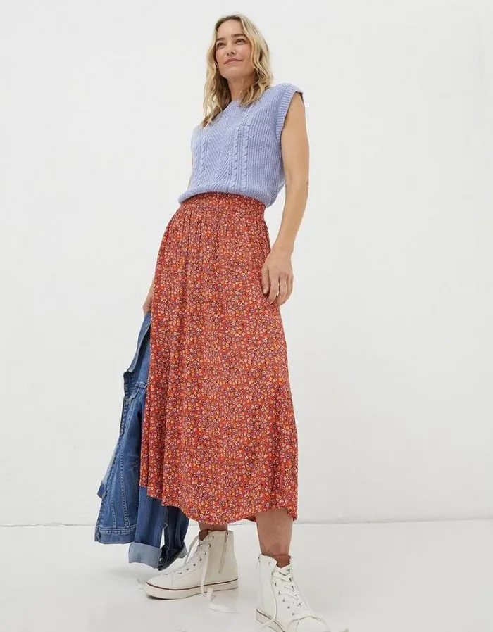 Women FatFace Women039s Sale Millie Gradient Floral Midi Skirt Vintage Red