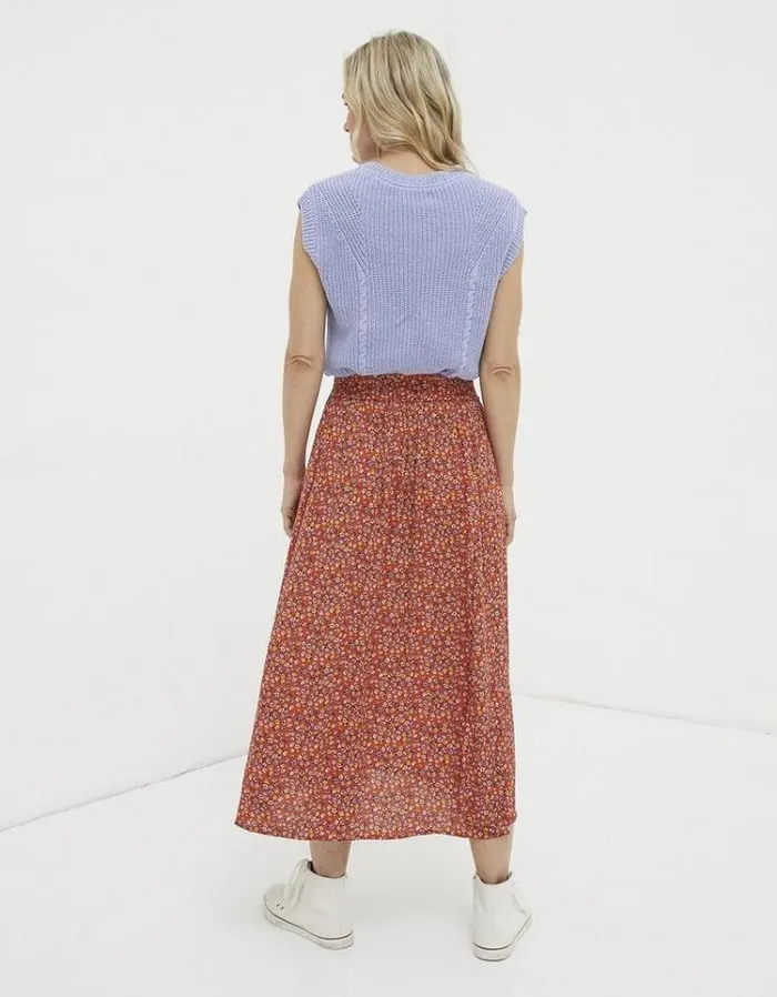 Women FatFace Women039s Sale Millie Gradient Floral Midi Skirt Vintage Red