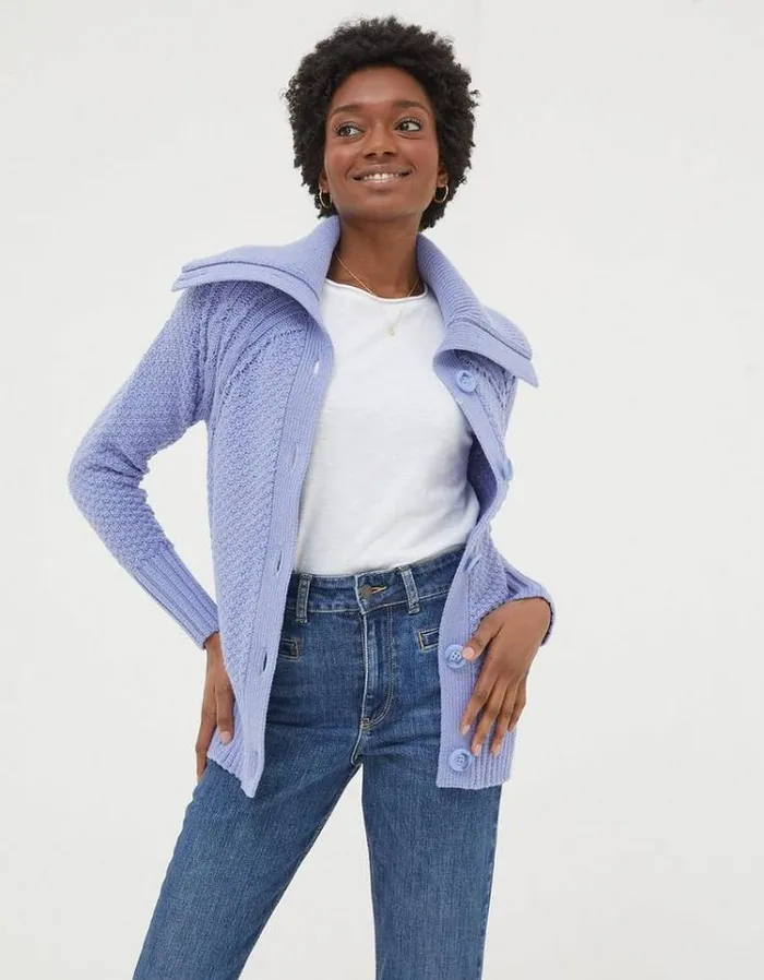 Women FatFace Women039s Sale Raya Collared Cardigan Washed Blue