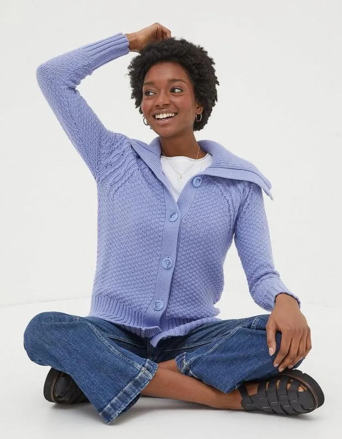 Women FatFace Women039s Sale Raya Collared Cardigan Washed Blue