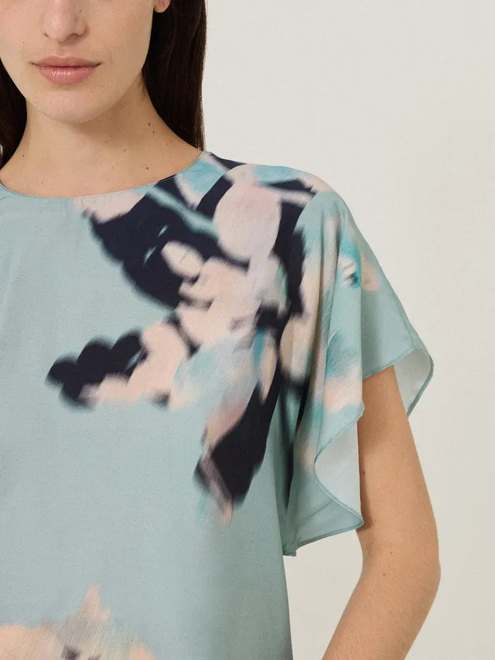 Women Floral Drift Silk Blend Top Blue Jigsaw Shirts and Tops
