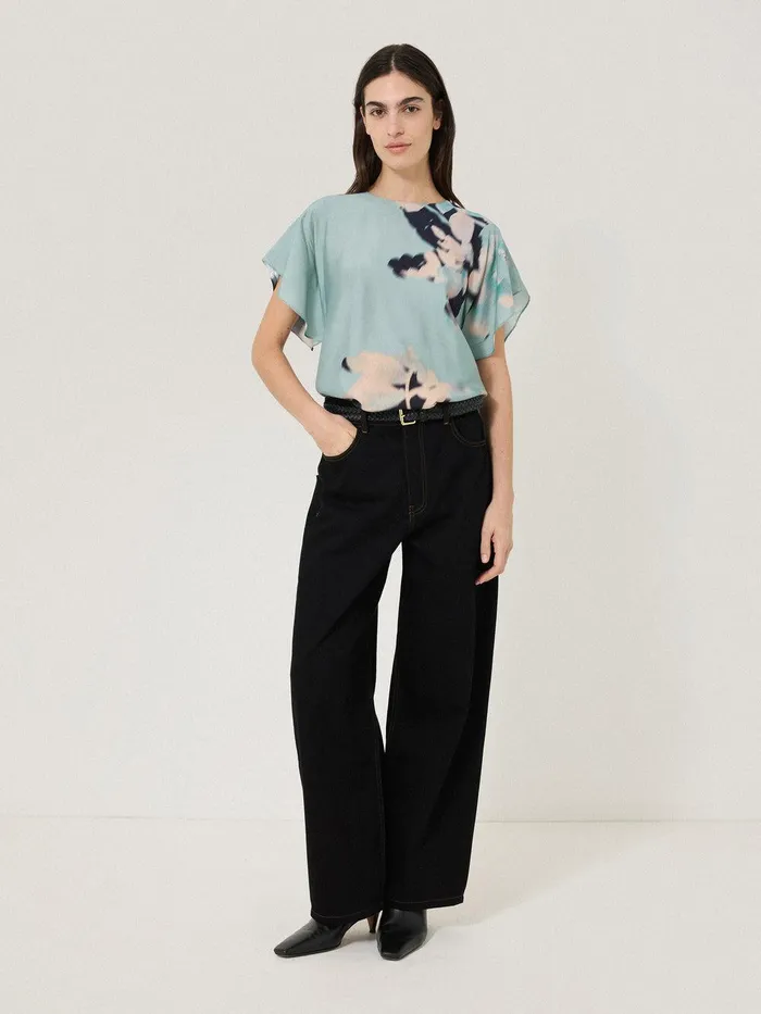 Women Floral Drift Silk Blend Top Blue Jigsaw Shirts and Tops