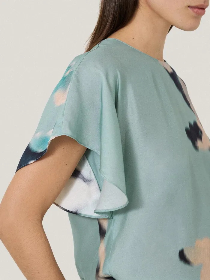 Women Floral Drift Silk Blend Top Blue Jigsaw Shirts and Tops