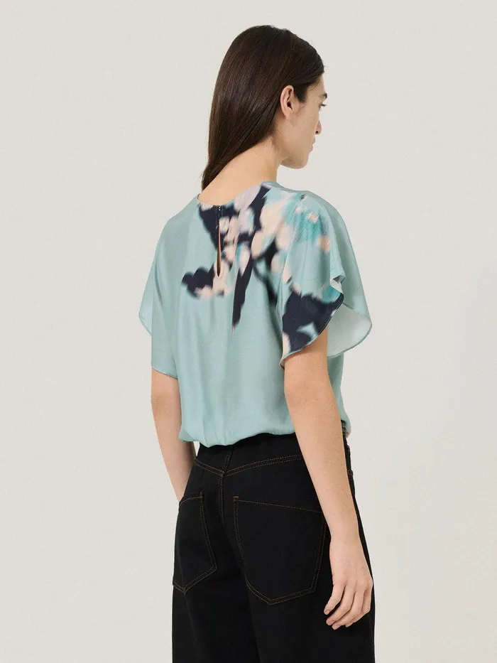 Women Floral Drift Silk Blend Top Blue Jigsaw Shirts and Tops