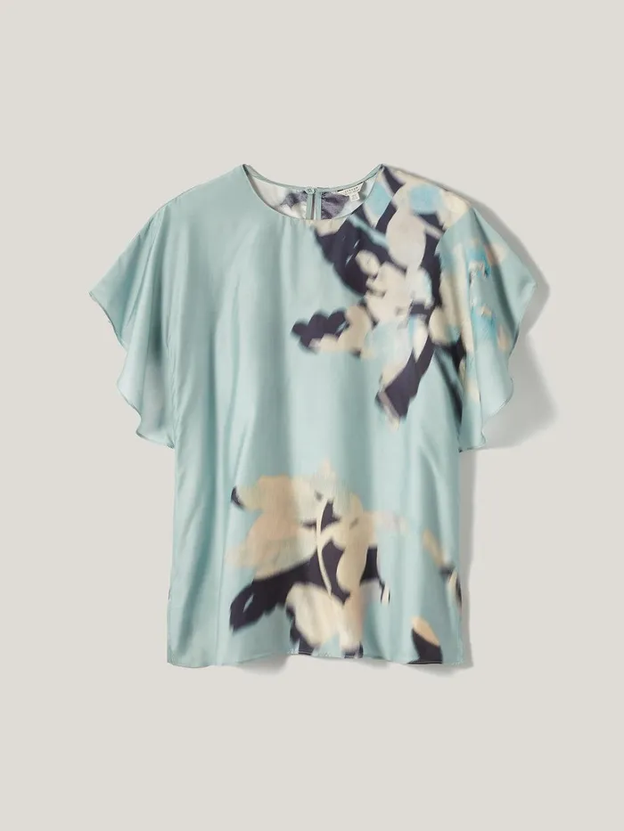 Women Floral Drift Silk Blend Top Blue Jigsaw Shirts and Tops