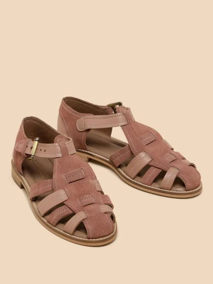 Women Floral Leather Fisherman Shoe Light Pink White Stuff Sandals