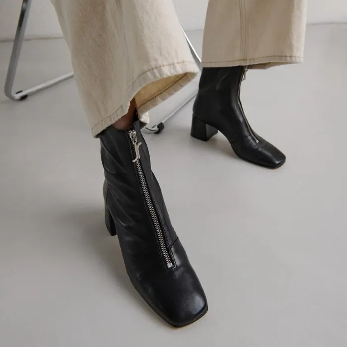Women Front Zip Ankle Boots Black JONAK Ankle Boots Lowboots