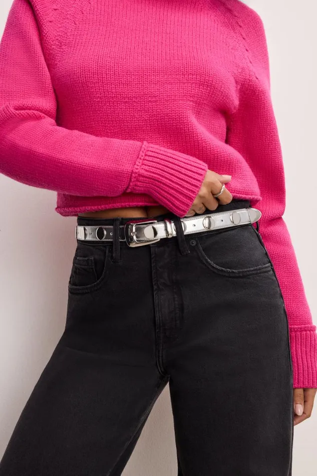 Women GOOD AMERICAN Belts CLASSIC STUDDED SILVERBELT Chrome004