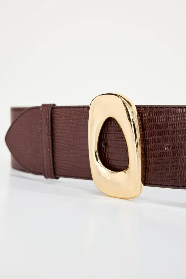 Women GOOD AMERICAN Belts WIDE OVAL BUCKLEBELT Brown Lizard Rint001 Women GOOD AMERICAN Belts WIDE OVAL BUCKLEBELT Brown Lizard Rint001