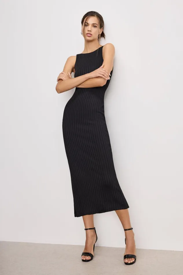 Women GOOD AMERICAN Dresses RIBBED MIDIDRESS Black001