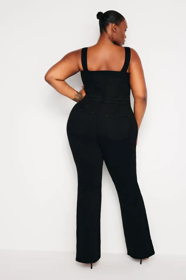 Women GOOD AMERICAN Jumpsuits LACE UP UTILITYJUMPSUIT Black001