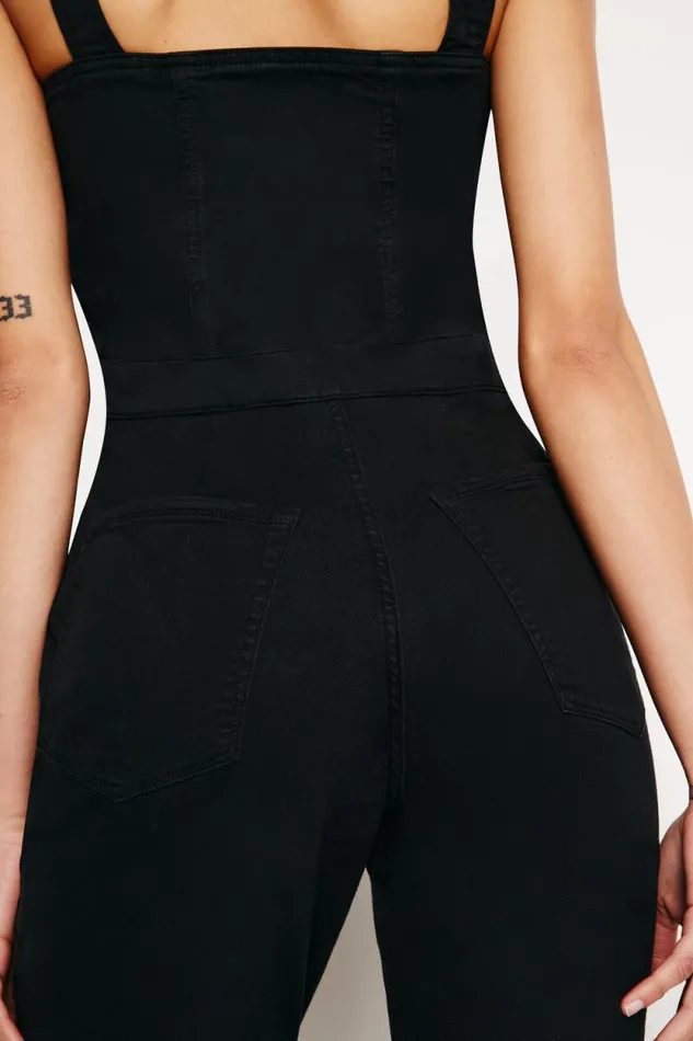 Women GOOD AMERICAN Jumpsuits LACE UP UTILITYJUMPSUIT Black001