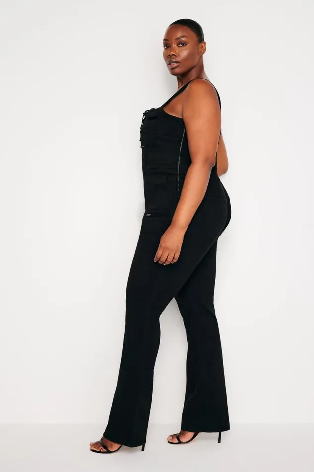 Women GOOD AMERICAN Jumpsuits LACE UP UTILITYJUMPSUIT Black001