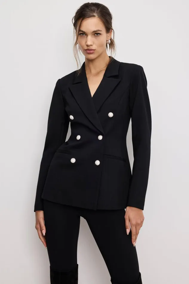 Women GOOD AMERICAN Outerwear PONTE DOUBLE BREASTEDBLAZER Black001