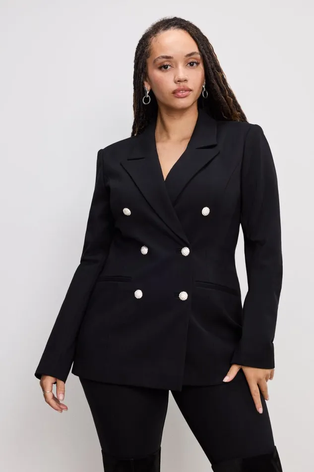 Women GOOD AMERICAN Outerwear PONTE DOUBLE BREASTEDBLAZER Black001