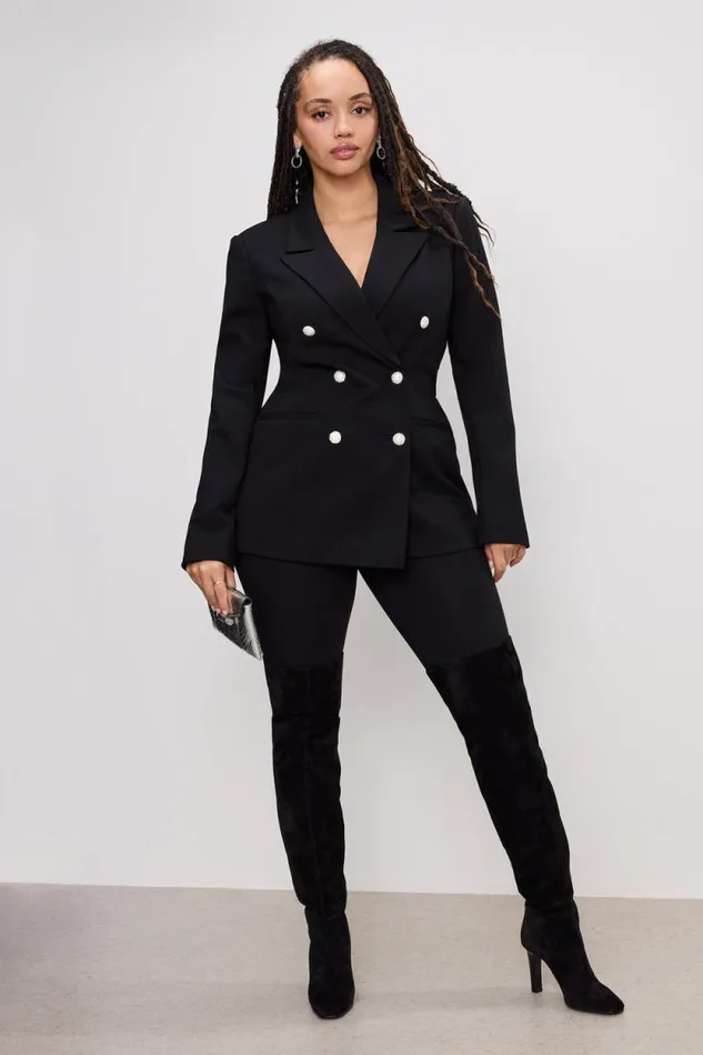 Women GOOD AMERICAN Outerwear PONTE DOUBLE BREASTEDBLAZER Black001