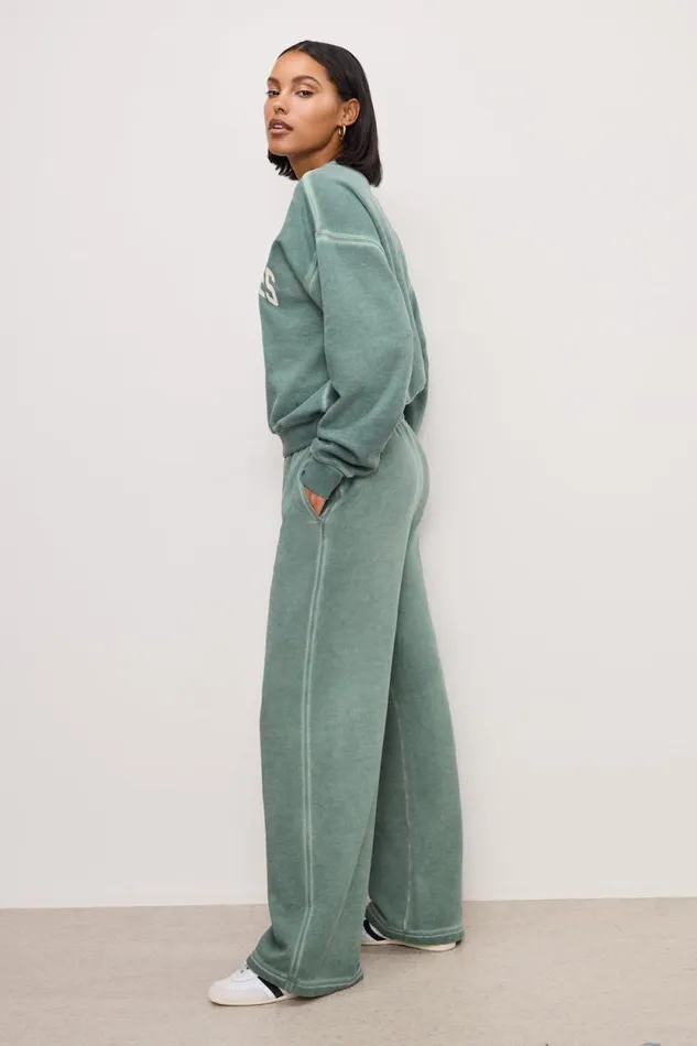 Women GOOD AMERICAN Pants BRUSHED FLEECE WIDE LEGSWEATPANTS Washed Fatigue Green001 Women GOOD AMERICAN Pants BRUSHED FLEECE WIDE LEGSWEATPANTS Washed Fatigue Green001