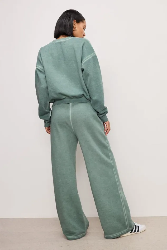 Women GOOD AMERICAN Pants BRUSHED FLEECE WIDE LEGSWEATPANTS Washed Fatigue Green001 Women GOOD AMERICAN Pants BRUSHED FLEECE WIDE LEGSWEATPANTS Washed Fatigue Green001