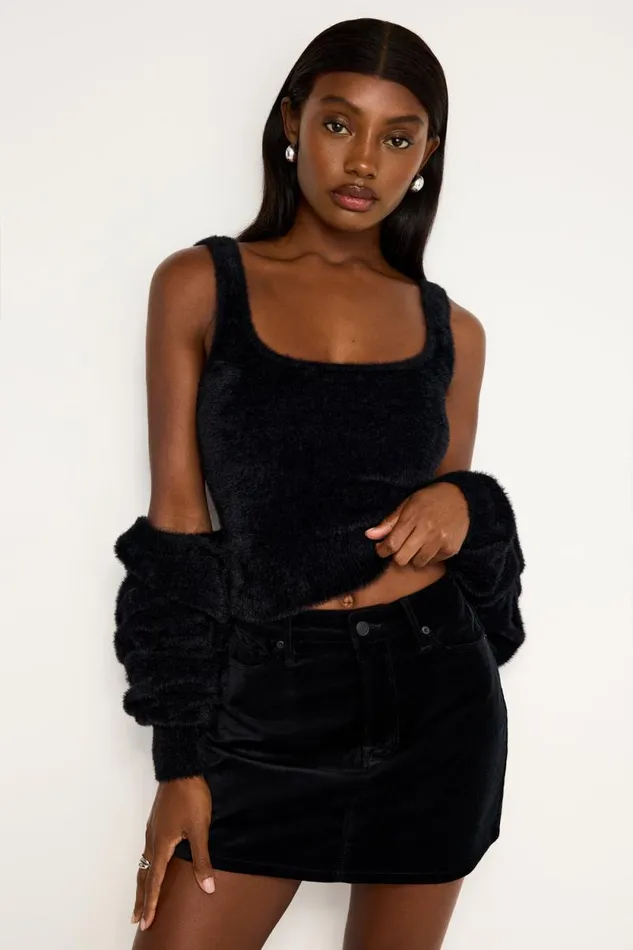 Women GOOD AMERICAN Tops FUZZY TANKTOP Black001