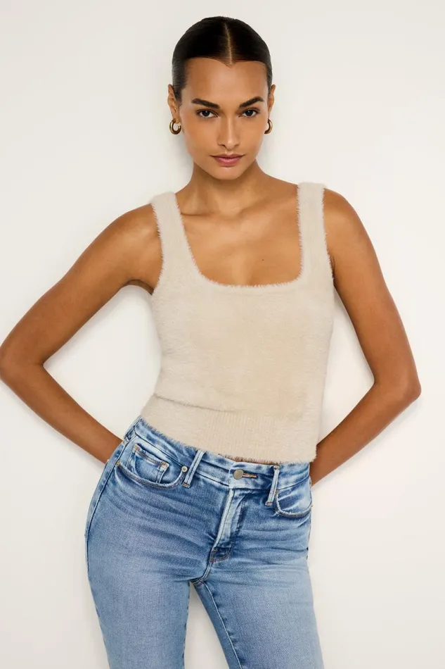 Women GOOD AMERICAN Tops FUZZY TANKTOP Flax001